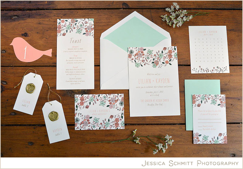 mint-peach-wedding-invitations Brooklyn Wedding Fourteen Fourty Stationery
