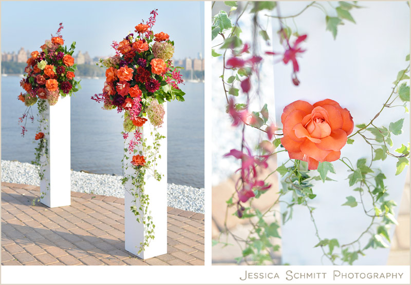 waterside-north-bergen-nj-wedding ceremony pillar flowers autumn colors