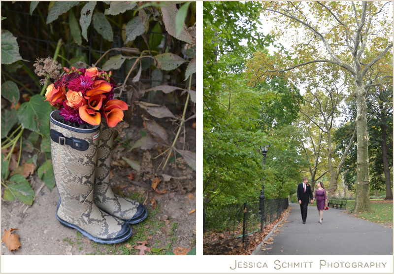 wedding-rain-boots-wellies-bouquet central park autumn