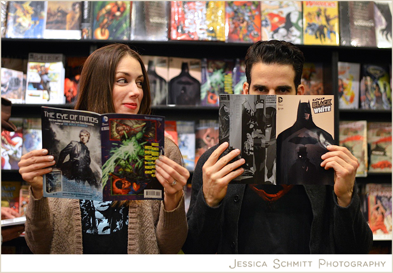 comic-books-nyc-engagament-photography Forbidden Planet unique engagement photography NYC