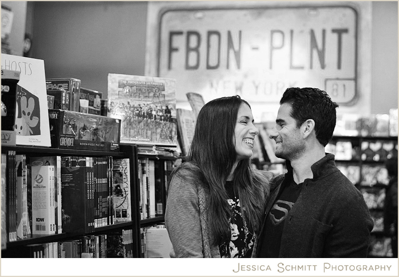 forbidden-planet-nyc-engagament-photography Forbidden Planet comic books engagement photography NYC