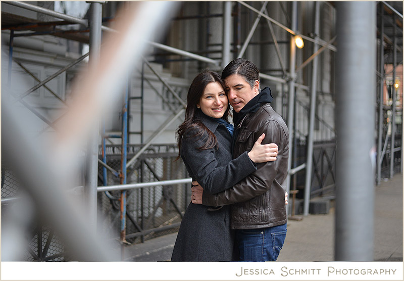 NYC-winter-Engagement-photo NYC scaffolding engagement photography