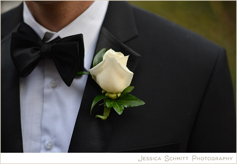 white-wedding-boutineer-green-leaves white boutineer Annapolis Wedding