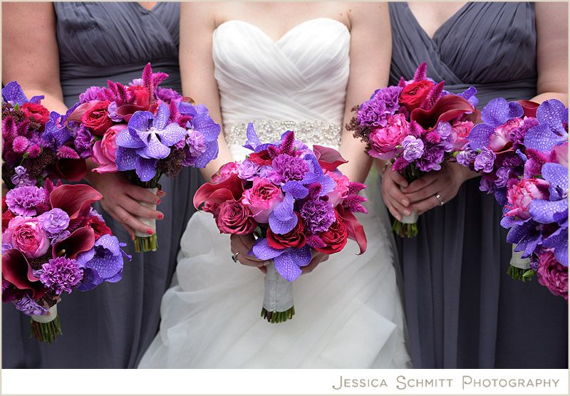 purple-orchid-bouquet-wedding bridesmaids purple and pink bouquets