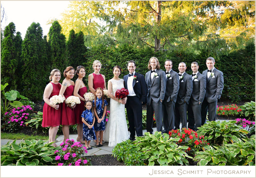 wedding-party-red-dresses long island wedding photography