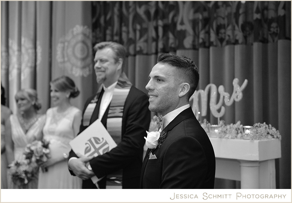groom-waiting-for-bride Hotel Monaco wedding Philadelphia PA