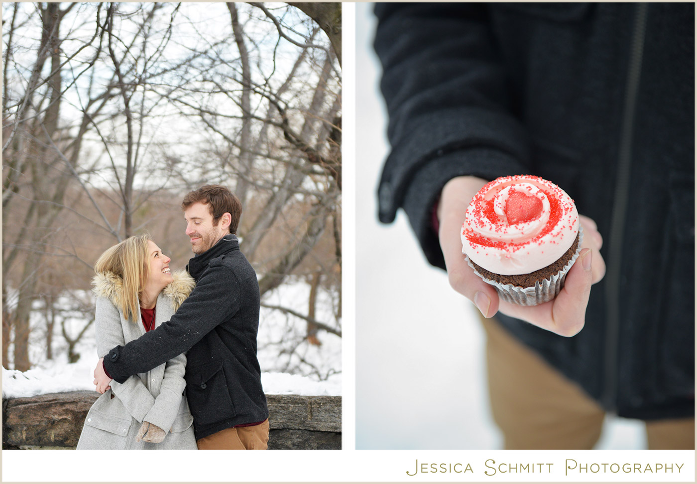 winter snow central park engagement