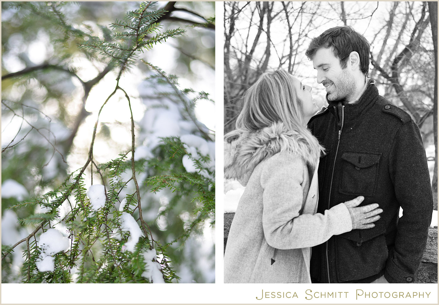 winter snow central park engagement