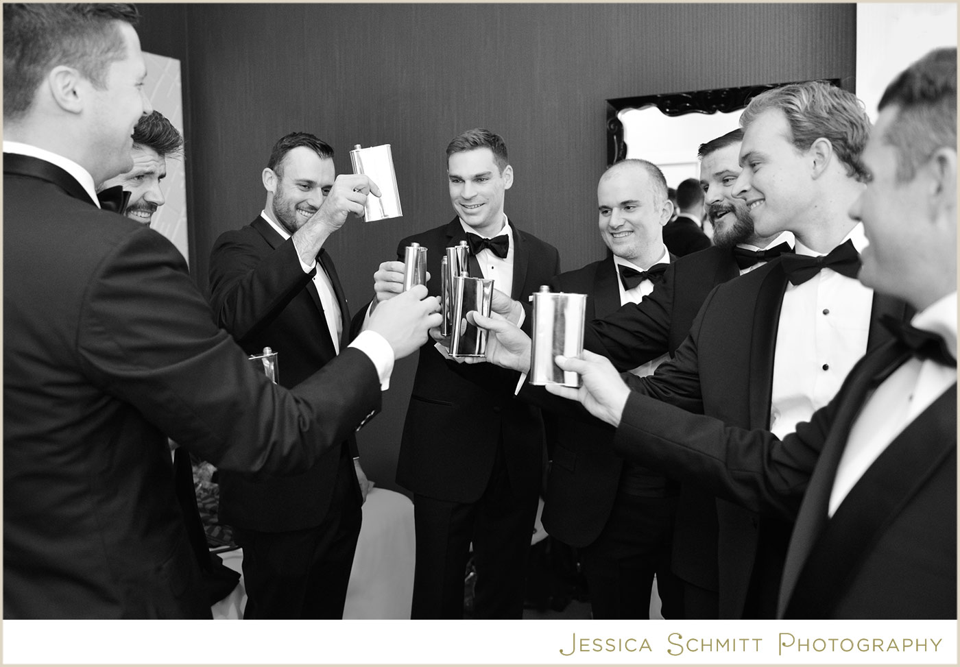 groomsmen cheers flasks