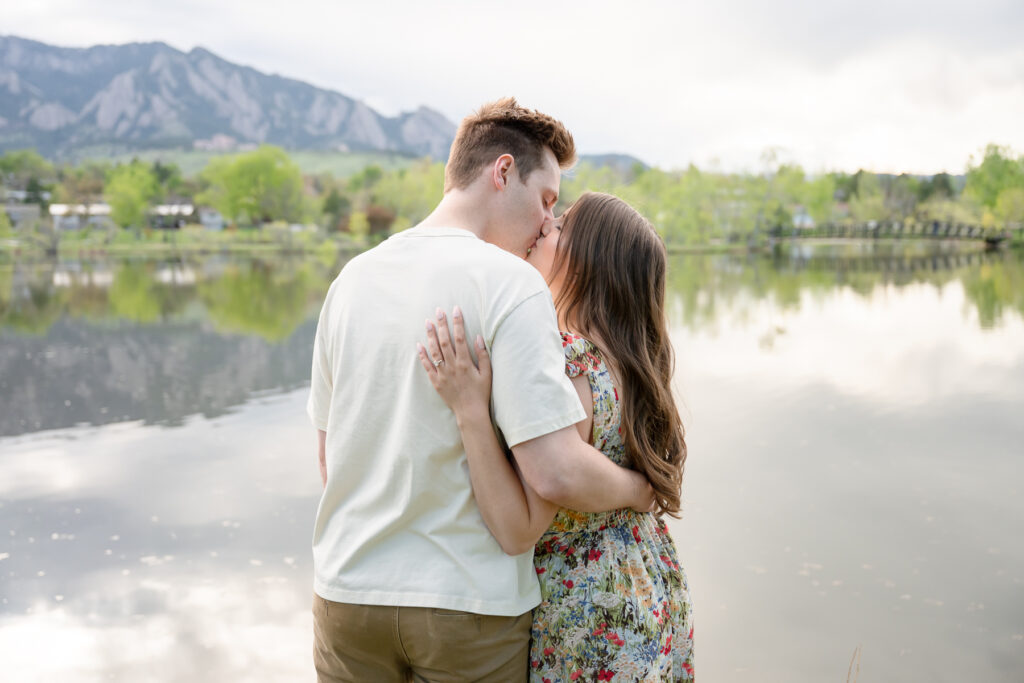 Happy couple kissing, Boulder engagement photographer