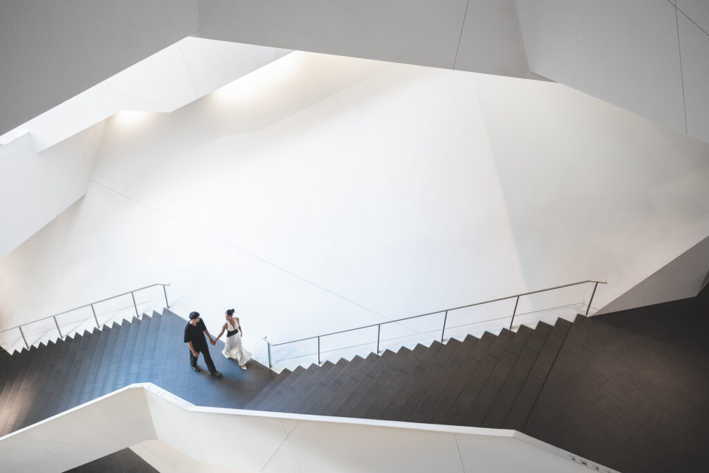 couple walking through denver art museum
